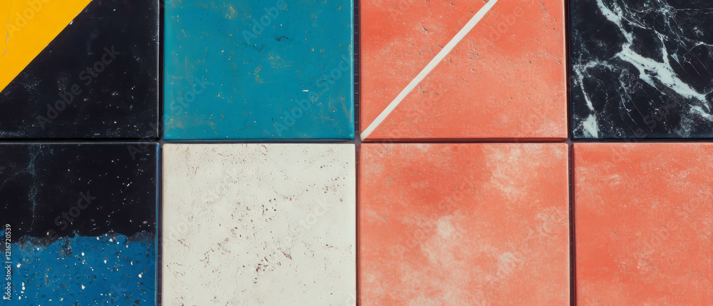 Poster Brightly colored tile patterns showcasing varied designs and textures for decorative use