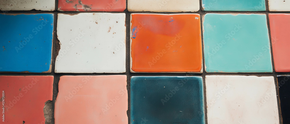 Aufkleber vibrant ceramic tiles with unique patterns and bright colors create a lively floor design