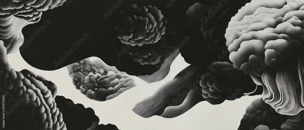 Aufkleber Maximalist black ink patterns creating textured compositions on a white background