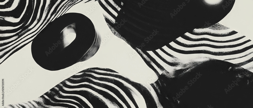 Poster Maximalist black ink patterns create a striking visual contrast against a textured white background