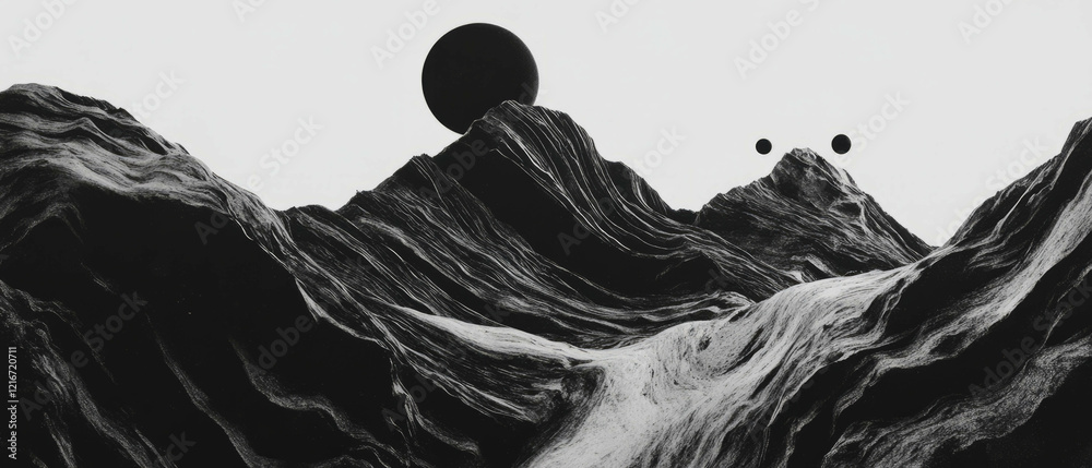 Poster minimalist black ink patterns create a striking contrast against a white background