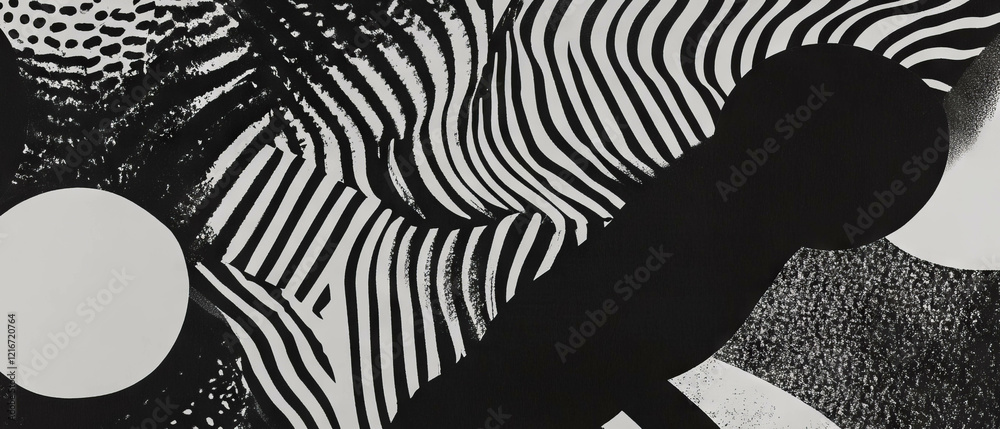 Poster Monochromatic black ink patterns create striking textures on a light background