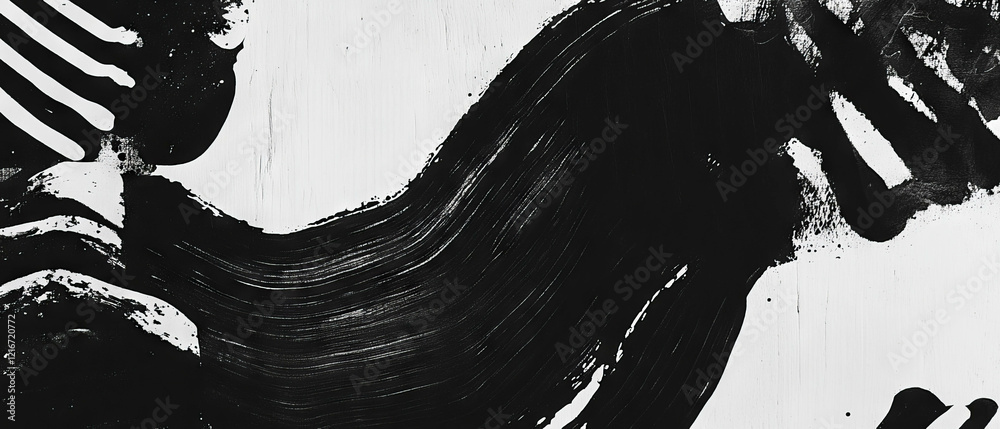 Aufkleber Monochromatic black ink patterns create dynamic textures with various shades of black and white