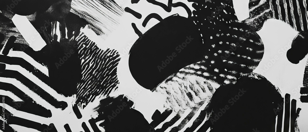 Poster exploration of monochromatic black ink patterns on a contrasting white surface