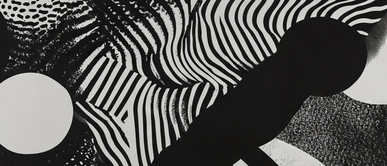 Monochromatic black ink patterns create striking textures on a light background
