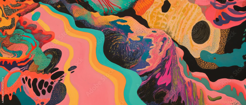 Poster Colorful ink patterns create vibrant abstract artwork with dynamic textures and shapes