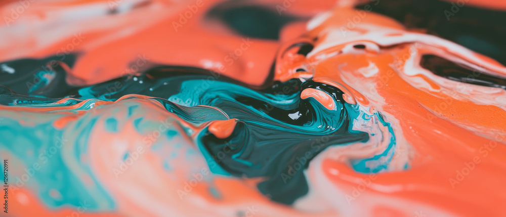 Poster Multi-colored ink swirls create vibrant patterns in fluid movement and textures