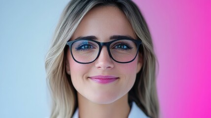 Fototapeta premium Friendly and Professional Optician Helping a Woman Choose Fashionable Eyeglasses with Cutting Edge Technology in a Modern Studio Setting