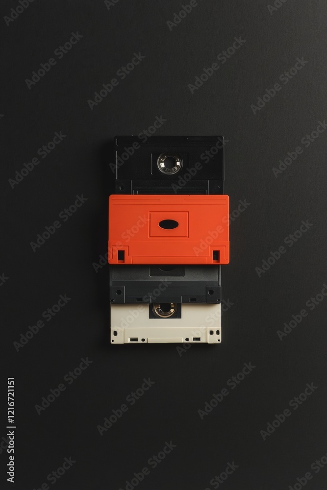 Poster Minimalist Digital Heritage Display Retro Data Storage Devices on Matte Black - Tech Museum Curation and Social Media Content Creation