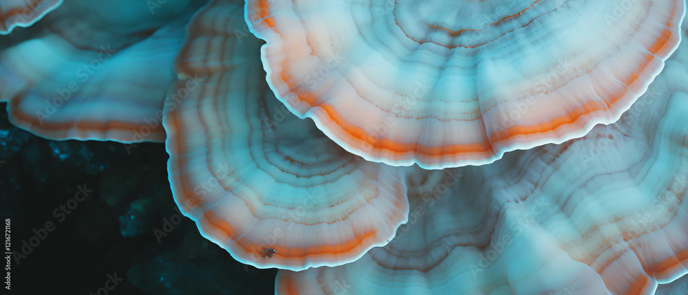Poster Detailed view of colorful mushroom gills with unique radial textures