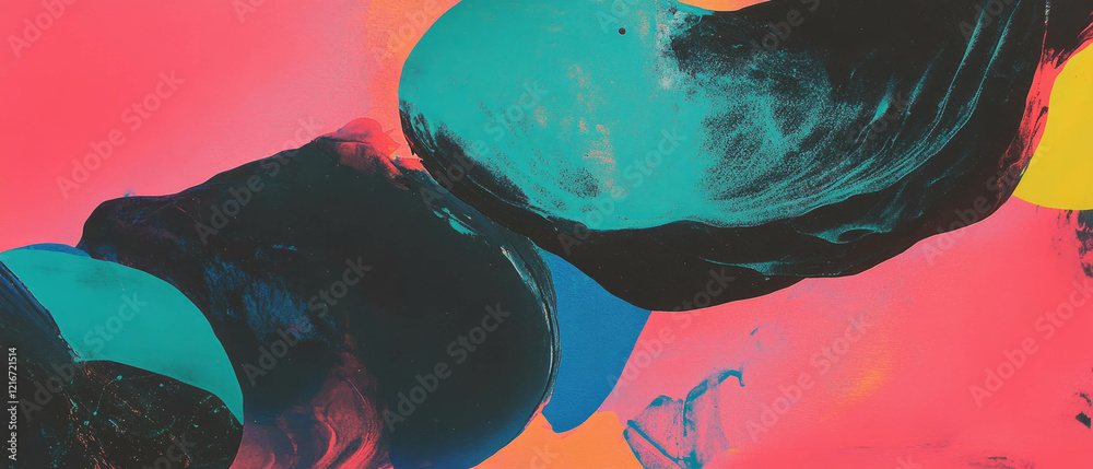 Poster Exploration of negative space in contrasting ink patterns and vibrant colors