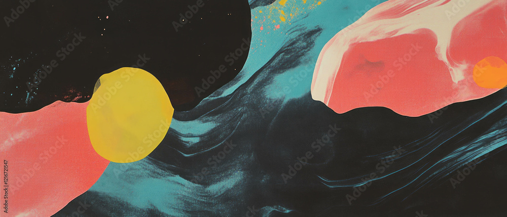 Poster Exploring texture in negative space ink patterns with bold shapes and colors