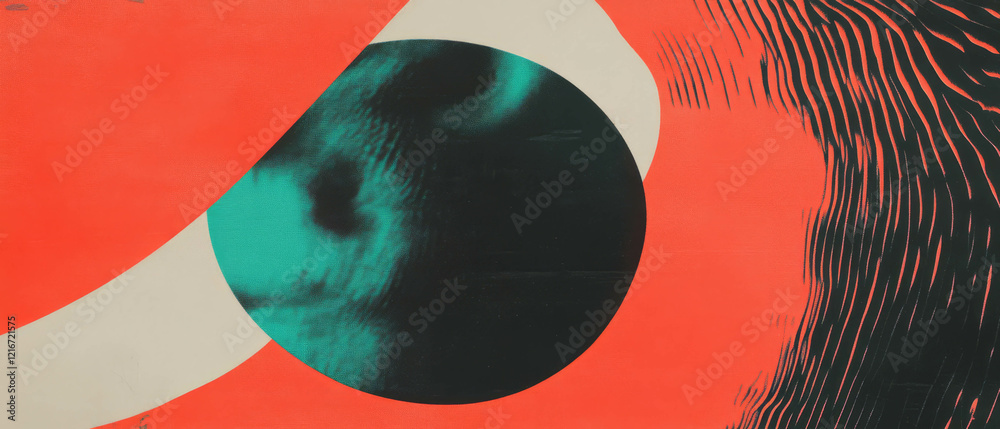 Poster Exploring contrasting colors and patterns in negative space ink design with vibrant reds