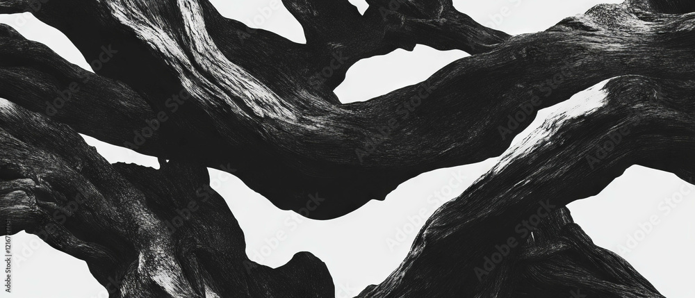 Leinwandbilder organic black ink patterns create abstract forms on a resistant white background