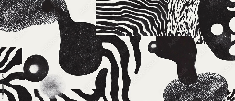 Poster Organic black ink patterns create dynamic textures on a white background for design inspiration
