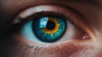 Obraz premium Vibrant Retinal Scan Showcasing the Beauty and Complexity of the Human Eye A Macro Close up of the Intricate Patterns and Colors of the Iris and Retina