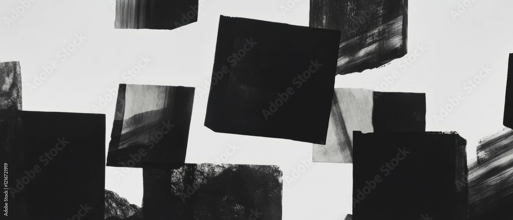 Poster exploration of overlapping black ink squares on a clean white background