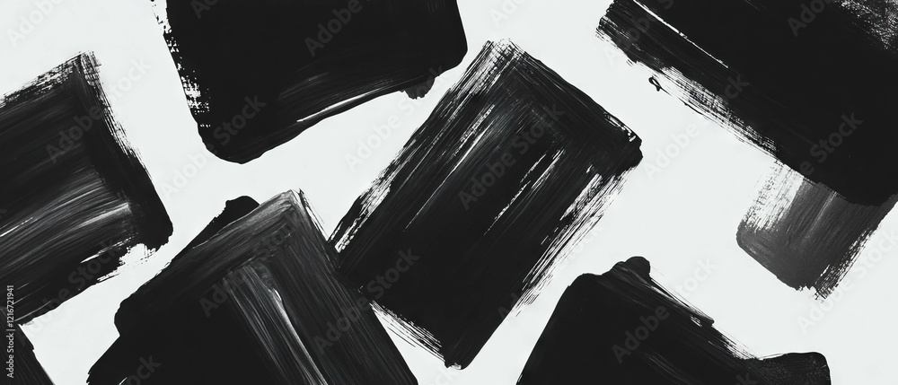Poster Overlapping black ink squares create a textured pattern on a clean white background