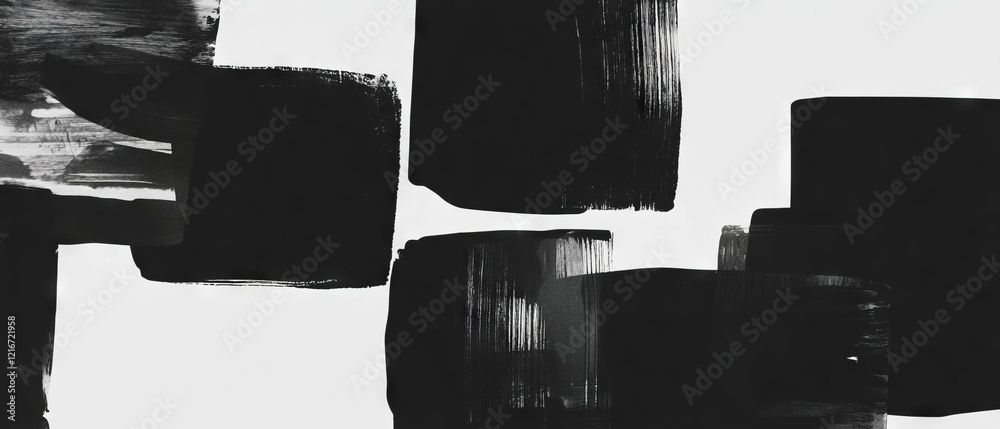 Aufkleber exploring the interplay of black ink squares against a clean white background in abstract design