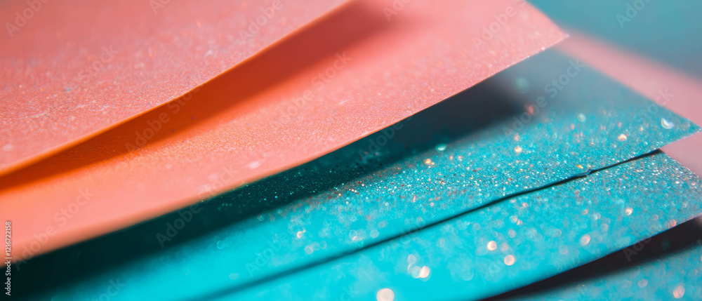 Poster textured paper showcasing metallic flakes and shimmering colors in a layered arrangement