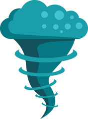Cartoon tornado spinning quickly with clouds above, isolated on a white background