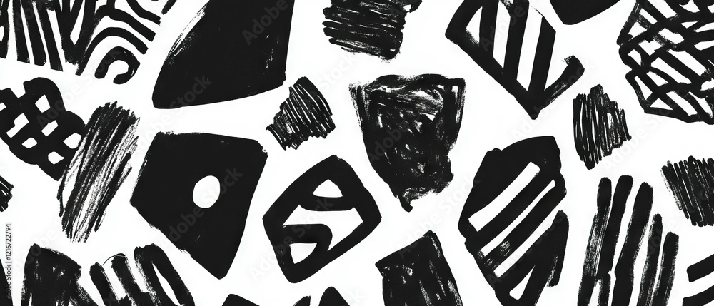 Poster Intricate black ink patterns create dynamic design on white background
