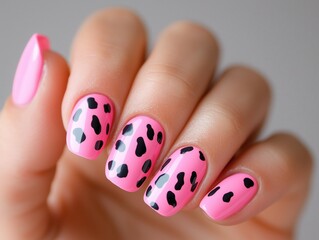 Pink cheetah print nails