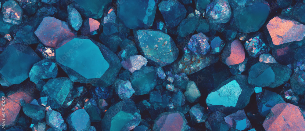Poster Exploring the sparkling texture of Quartz druzy with small crystals in vibrant colors