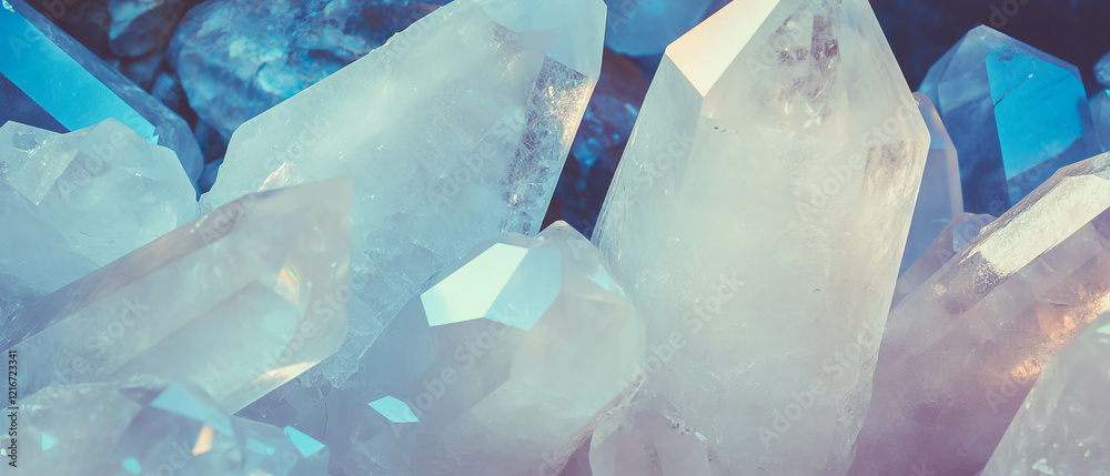 Poster quartz texture showcasing piezoelectric properties and precise crystalline shapes