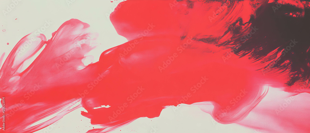 Poster Bright red ink with smooth texture and uniform distribution on canvas background