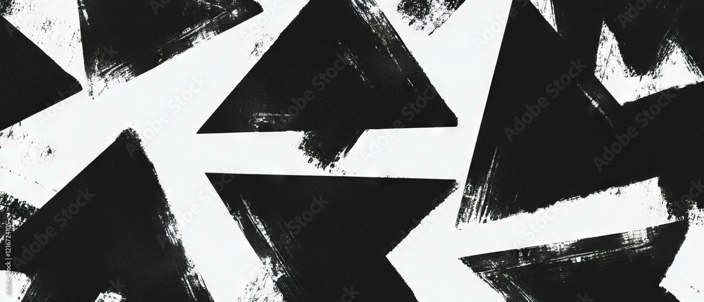 Poster Repeating black ink triangles on a crisp white background creating a bold texture design