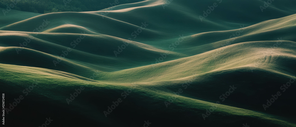 Poster rolling hills create a serene landscape with green and brown gradients in smooth curves