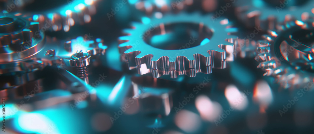 Poster Rotating metallic gears create a captivating visual display of motion and texture