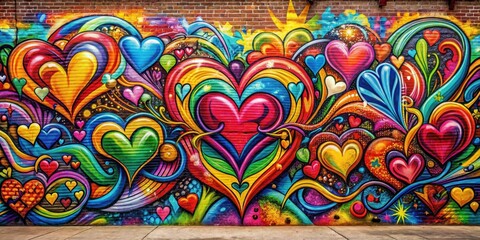 Mural with vibrant street art style graffiti love background, energetic, creative,  energetic, creative, colorful, abstract