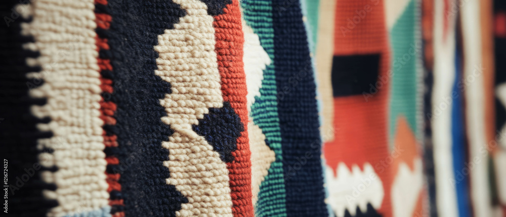 Poster long and narrow runner rug with diverse patterns and rich texture displayed in a cozy setting