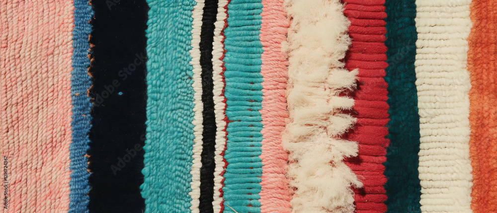 Poster textured runner rug featuring varied patterns in vibrant colors