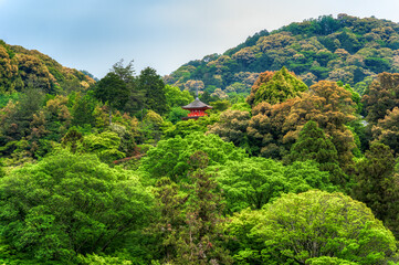Scenic view with Kiyomizu-dera Koyasunoto Pagoda located in Kiyomizu-dera temple complex in Kyoto.