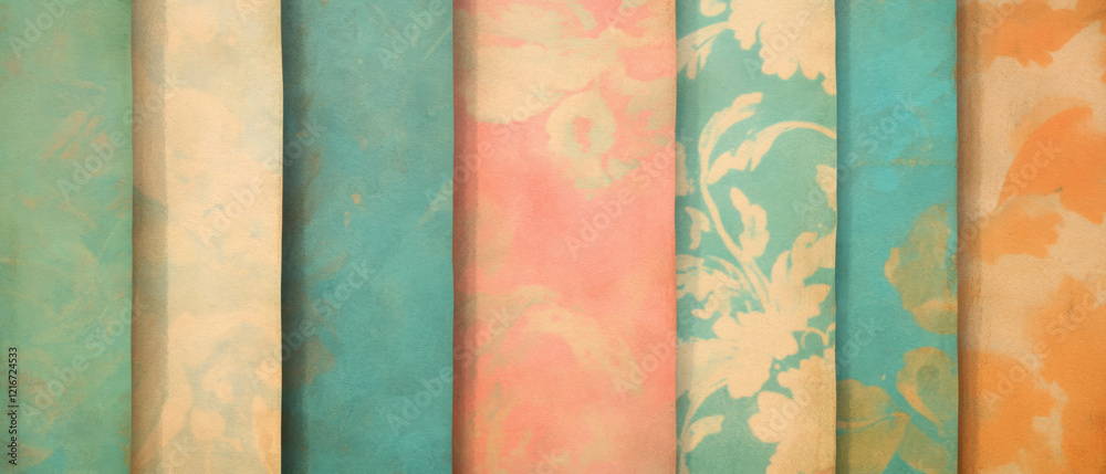 Poster Varied textures and patterns of scrapbook paper with soft pastel colors showcasing creativity