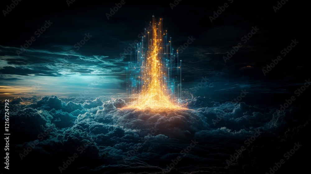 Poster Futuristic business graph visualization digital realm data analysis cloud environment abstract perspective business insights