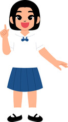 smiling girl wearing Thai middle school uniform thinking finger up illustration