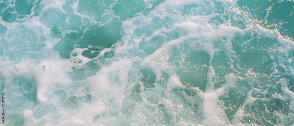 Poster sparkling water with gentle waves and light blue highlights in a coastal setting