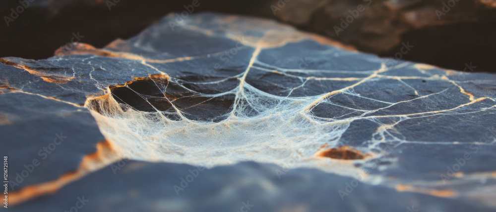Poster Intricate patterns of spiderweb cracks on a rocky surface showcasing fine details in texture