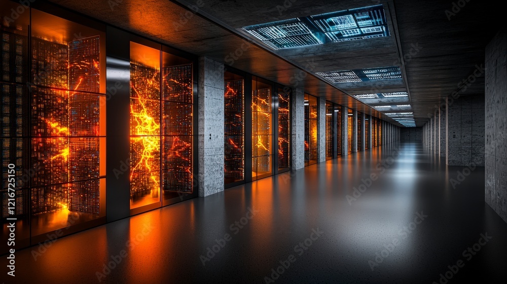 Poster Modern industrial data center futuristic architecture and glowing digital displays in a high-tech environment