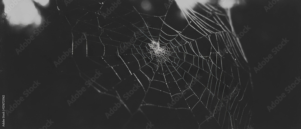 Poster Texture of spiderweb showcasing intricate cracks and radiating lines in delicate detail