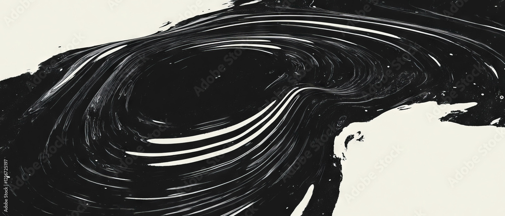 Poster intricate spirals of black ink against a minimalist white background create a captivating design