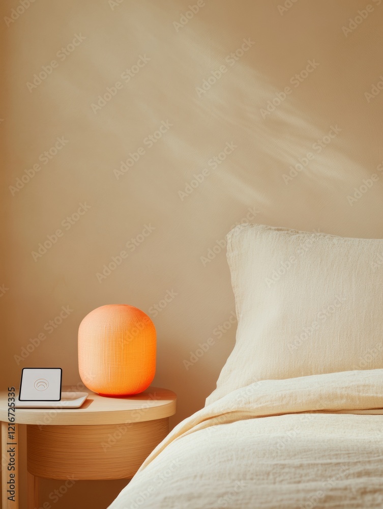 Poster scandi minimalism for smart homes textured linen bedding and soft light integration in cozy bedroom 