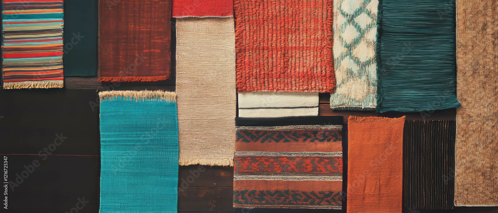 Aufkleber Unique square rug with varied patterns and rectangular shape displayed on a floor