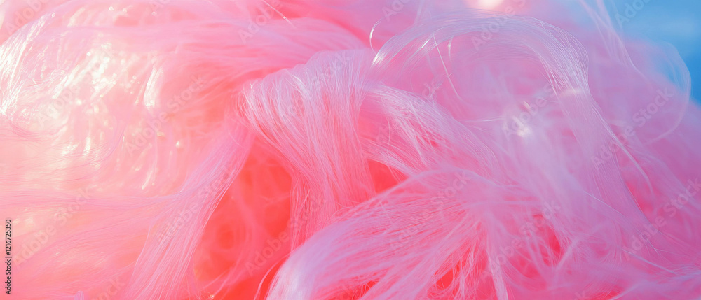 Poster texture of elastic bubblegum strands creates a vivid colorful display in sunlight