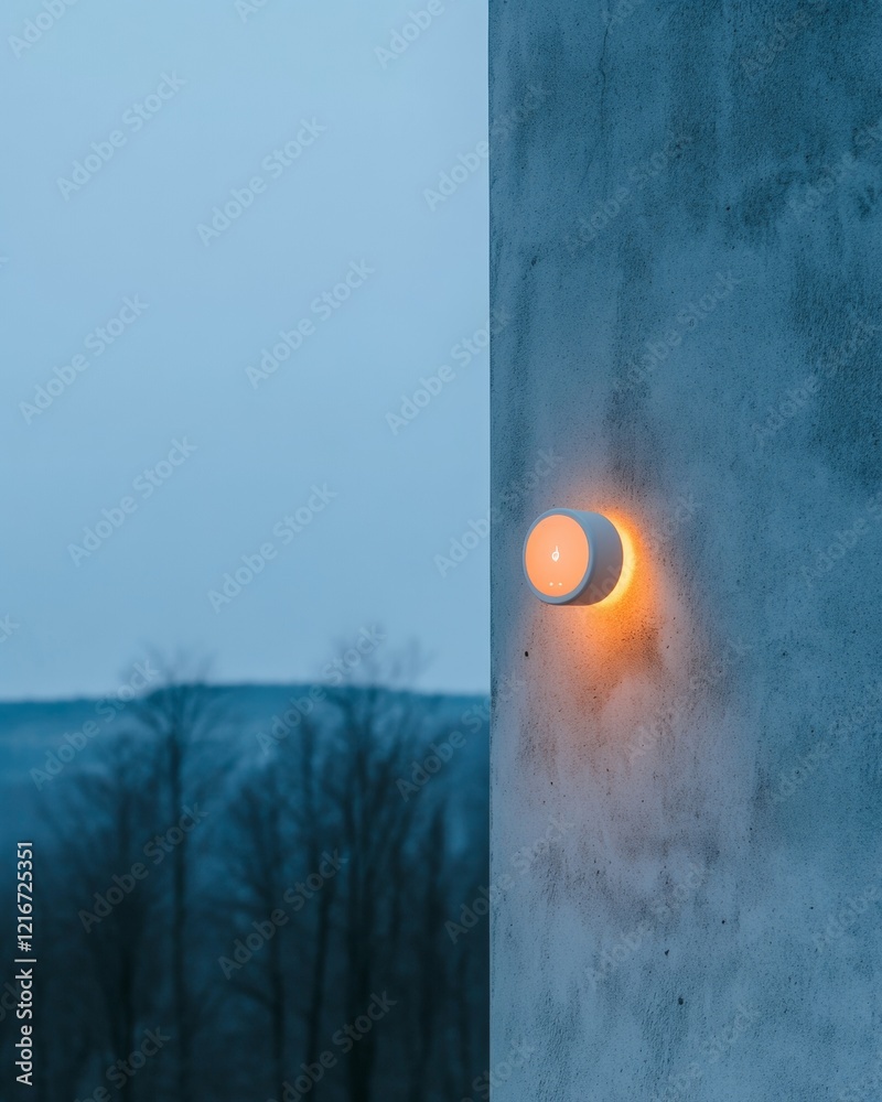 Aufkleber contemporary smart home display energy-efficient thermostat on minimalist concrete wall - sustainabl