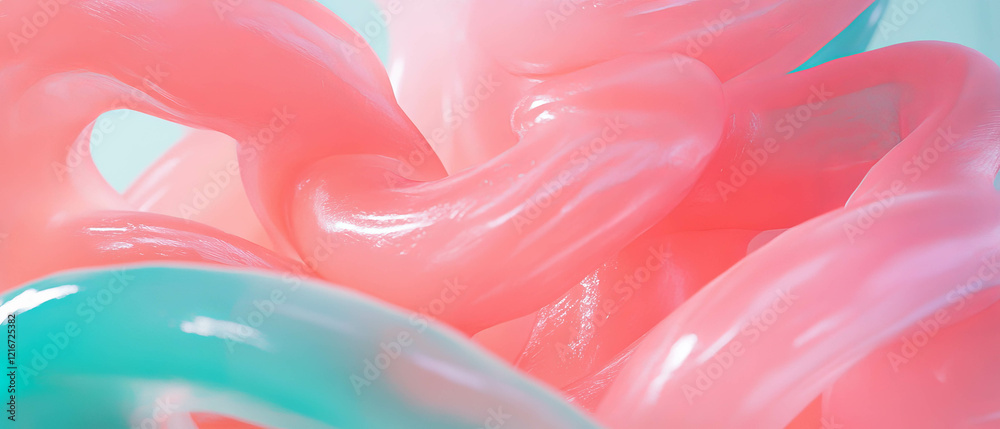 Poster stretched bubblegum showcasing thin strands and elastic texture in vibrant colors